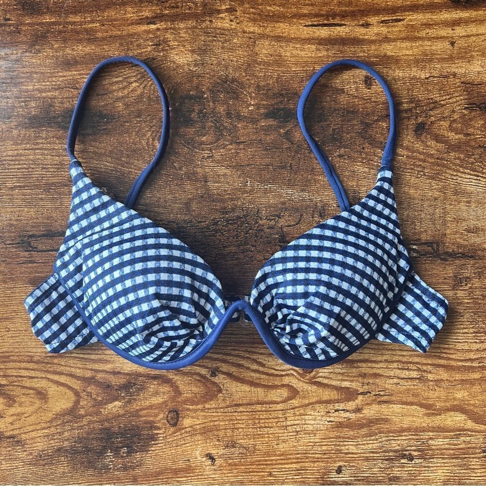 Vintage Sirena Blue & White Gingham Underwire Padded Bikini Top